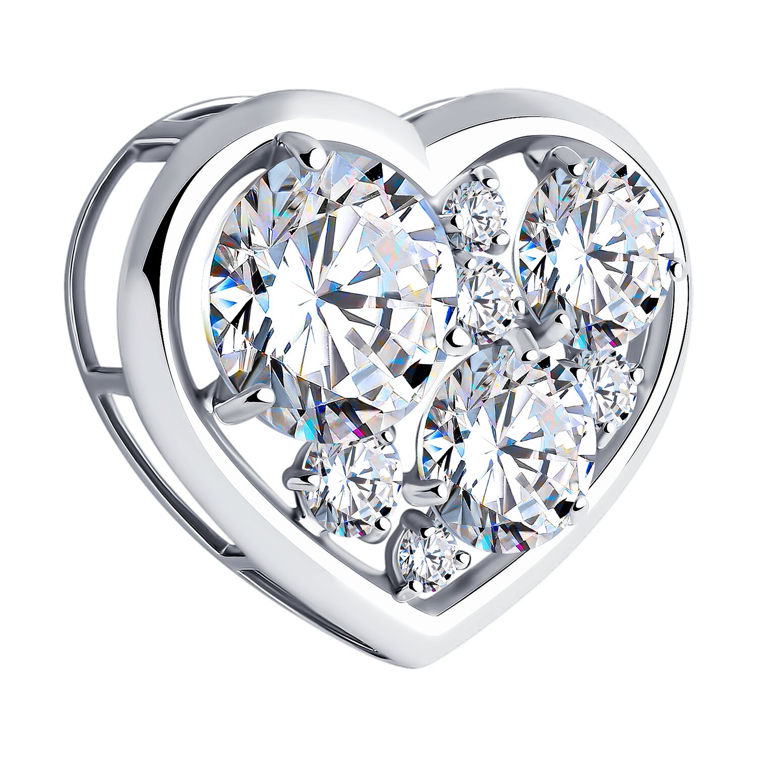 SOKOLOV 94030103 Heart-Shaped Pendant, 925 Sterling Silver Rhodium Plated, Round Colorless Cubic Zirconia 0.317 ct, SKLV Collection for Women