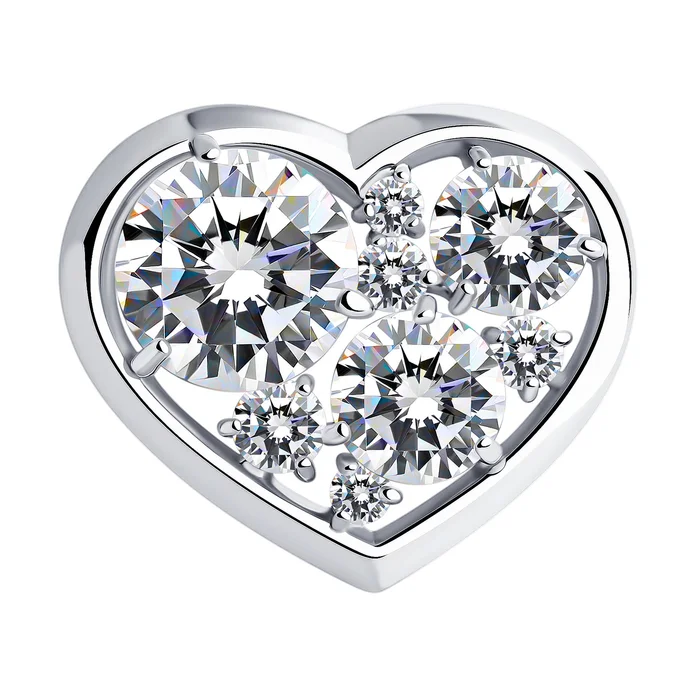 SOKOLOV 94030103 Heart-Shaped Pendant, 925 Sterling Silver Rhodium Plated, Round Colorless Cubic Zirconia 0.317 ct, SKLV Collection for Women