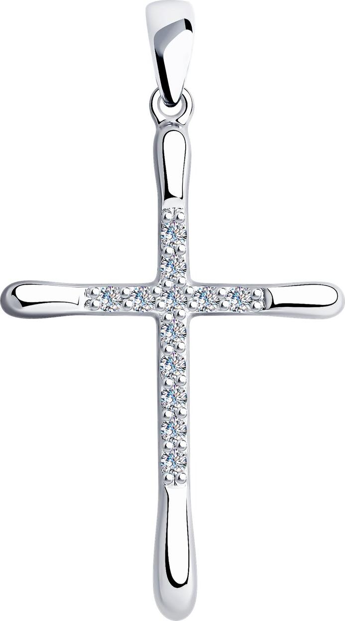 Diamant 94-130-01413-1 Women's Cross Pendant, Rhodium-Plated 925 Sterling Silver, 12 Round Colorless Cubic Zirconia, 0.342 ct, 36x20x5 mm