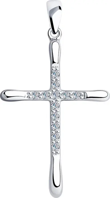 Diamant 94-130-01413-1 Women's Cross Pendant, Rhodium-Plated 925 Sterling Silver, 12 Round Colorless Cubic Zirconia, 0.342 ct, 36x20x5 mm