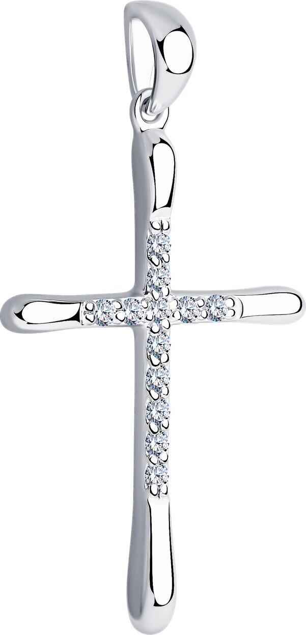 Diamant 94-130-01413-1 Women's Cross Pendant, Rhodium-Plated 925 Sterling Silver, 12 Round Colorless Cubic Zirconia, 0.342 ct, 36x20x5 mm