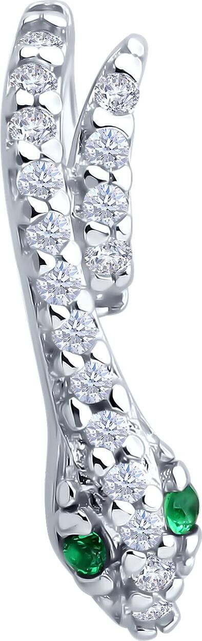 Diamant 94-130-02312-1 Women's Snake-Shaped Pendant, 925 Sterling Silver, Rhodium Plated, Green Cubic Zirconia, 15x6x4 mm