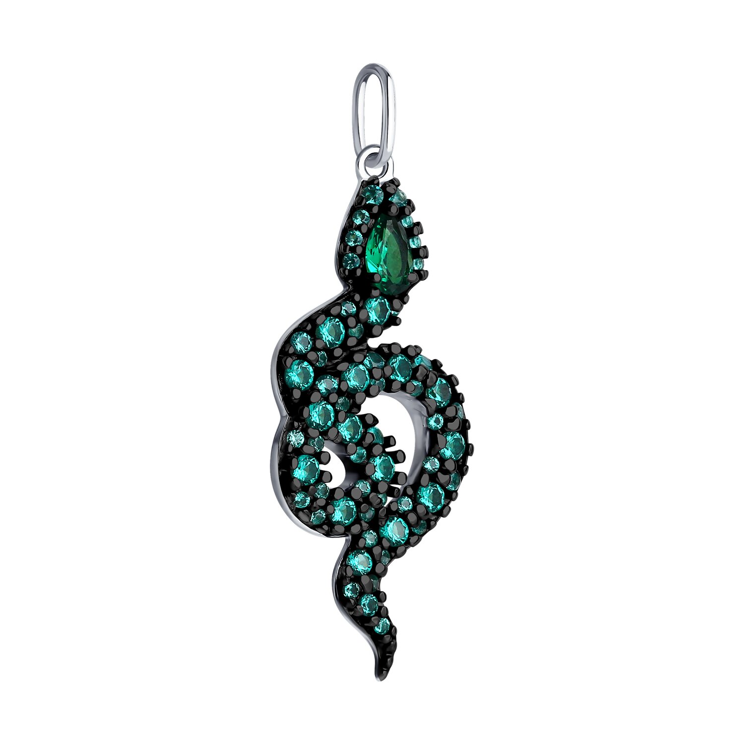 SOKOLOV 94032761 Women's Snake Pendant, 925 Sterling Silver Rhodium Plated with Green Round Cubic Zirconia, 36x14x4 mm, 2.42g