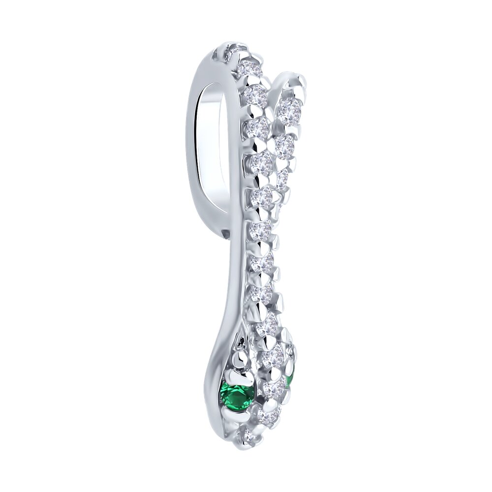 Diamant 94-130-02312-1 Women's Snake-Shaped Pendant, 925 Sterling Silver, Rhodium Plated, Green Cubic Zirconia, 15x6x4 mm