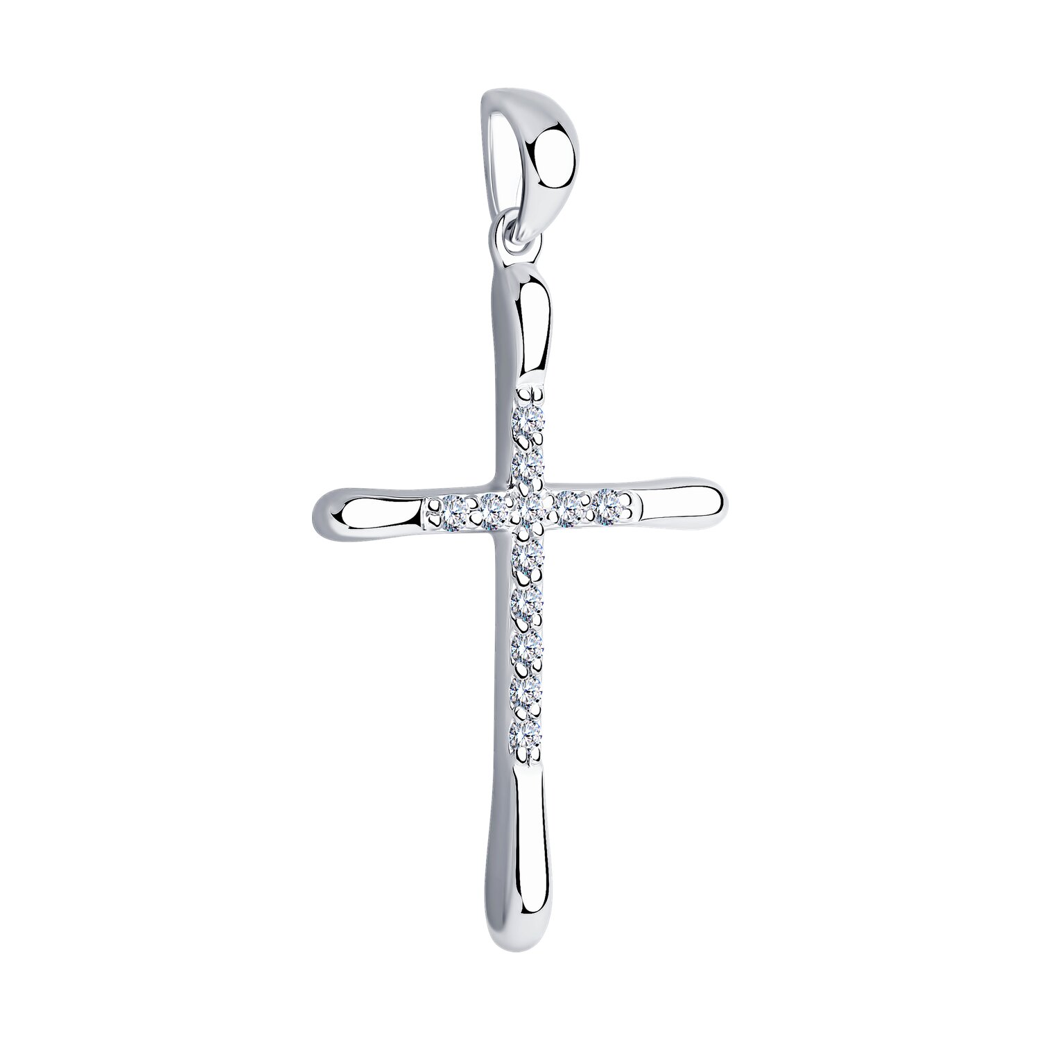 Diamant 94-130-01413-1 Women's Cross Pendant, Rhodium-Plated 925 Sterling Silver, 12 Round Colorless Cubic Zirconia, 0.342 ct, 36x20x5 mm