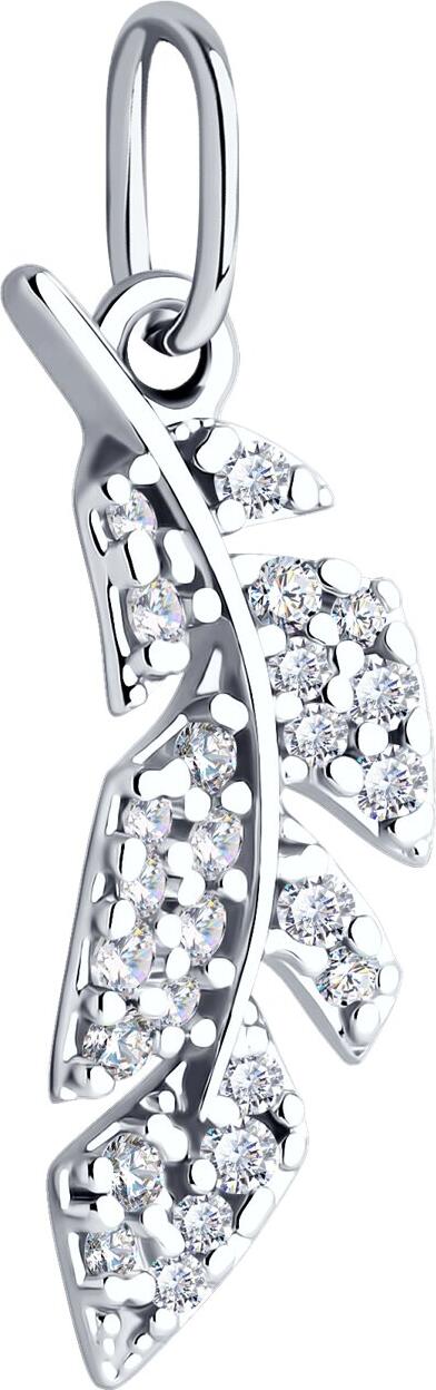 Pandantiv SOKOLOV 94033197 Formă Pană pentru femei, Argint 925 placat cu Rodiu, 13 Zirconii Cubice Rotunde Incolore, Dimensiuni 24x7x4 mm, 0.91g