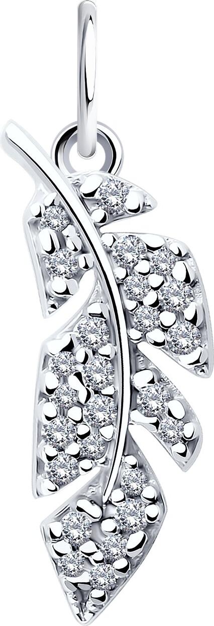 Pandantiv SOKOLOV 94033197 Formă Pană pentru femei, Argint 925 placat cu Rodiu, 13 Zirconii Cubice Rotunde Incolore, Dimensiuni 24x7x4 mm, 0.91g