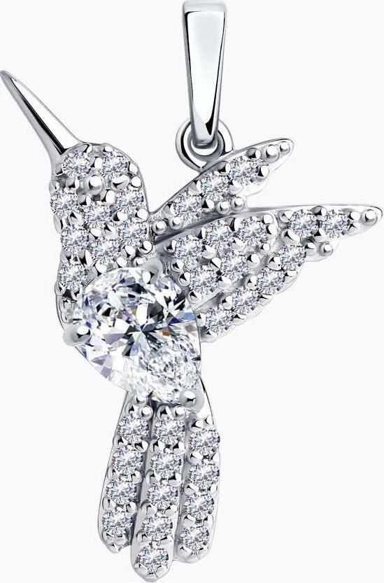 Diamant 94-130-00672-2 Hummingbird Pendant, 925 Sterling Silver Rhodium-Plated, Colorless Cubic Zirconia, 26mm Total Length, Women's Classic Jewelry