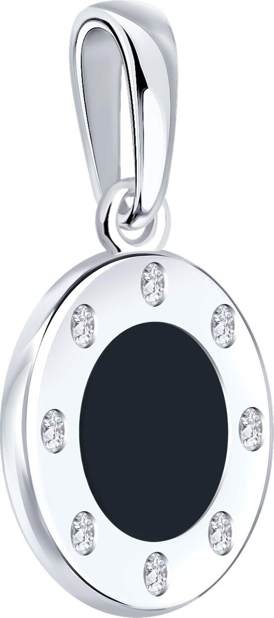 Ювелирное изделие Diamant 94-130-02235-1 для женщин, серебро 925 пробы с родиевым покрытием, круглый кубический цирконий и черная эмаль, 0.48 ct, 19x11x4 мм