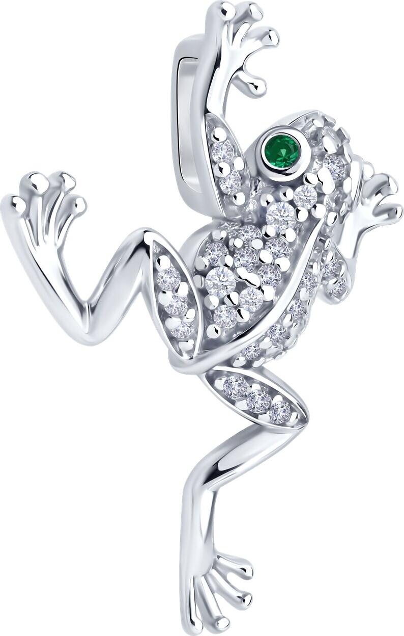 Pandantiv SOKOLOV 94033278 Frog, Argint 925 Placat cu Rodiu, Zirconiu Cubic Verde, Bijuterie pentru femei, 27x21x8 mm