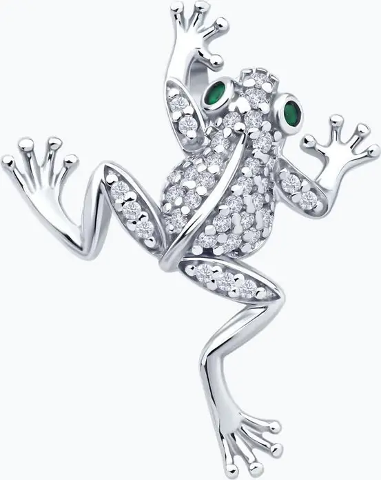 Pandantiv SOKOLOV 94033278 Frog, Argint 925 Placat cu Rodiu, Zirconiu Cubic Verde, Bijuterie pentru femei, 27x21x8 mm