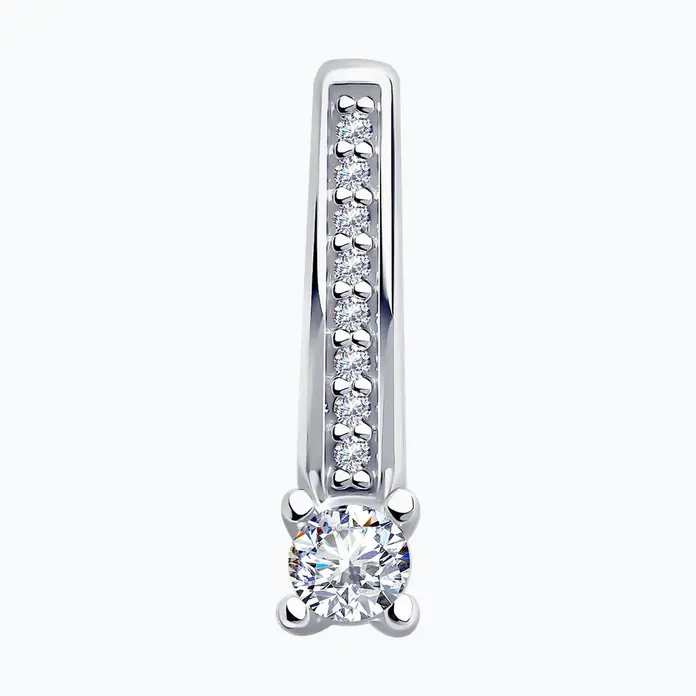 Подвеска Diamant 94-130-01573-1 женская, серебро 925 с родиевым покрытием, бесцветный круглый фианит, 17x4x4 мм, 0.9 г, классический стиль