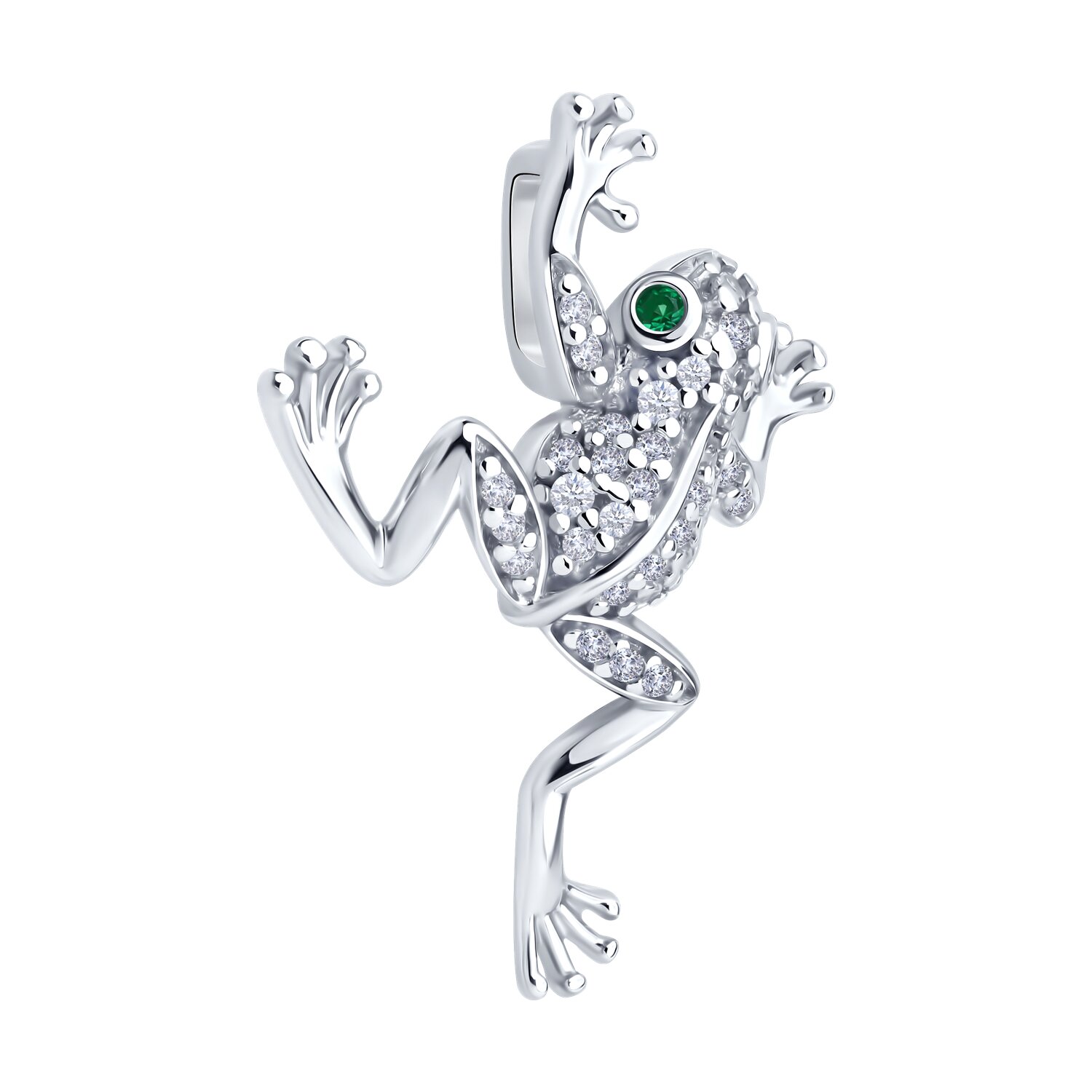 Pandantiv SOKOLOV 94033278 Frog, Argint 925 Placat cu Rodiu, Zirconiu Cubic Verde, Bijuterie pentru femei, 27x21x8 mm