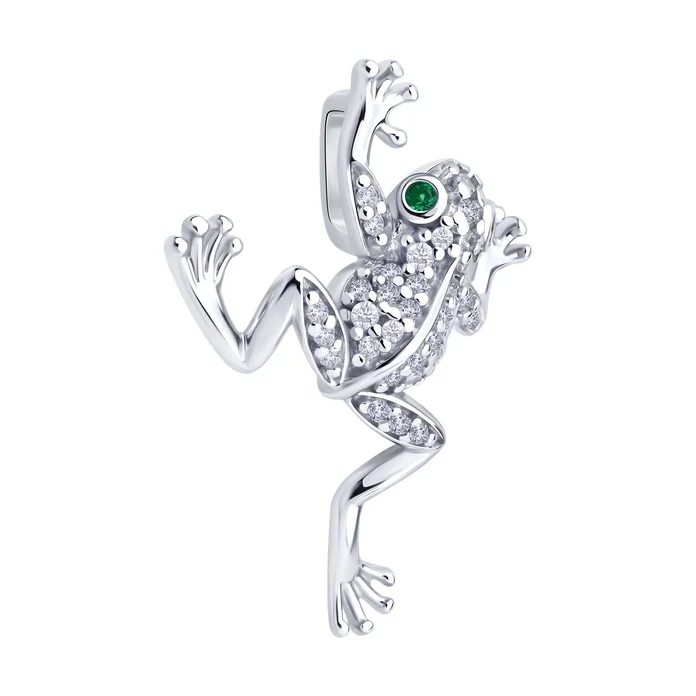 Pandantiv SOKOLOV 94033278 Frog, Argint 925 Placat cu Rodiu, Zirconiu Cubic Verde, Bijuterie pentru femei, 27x21x8 mm