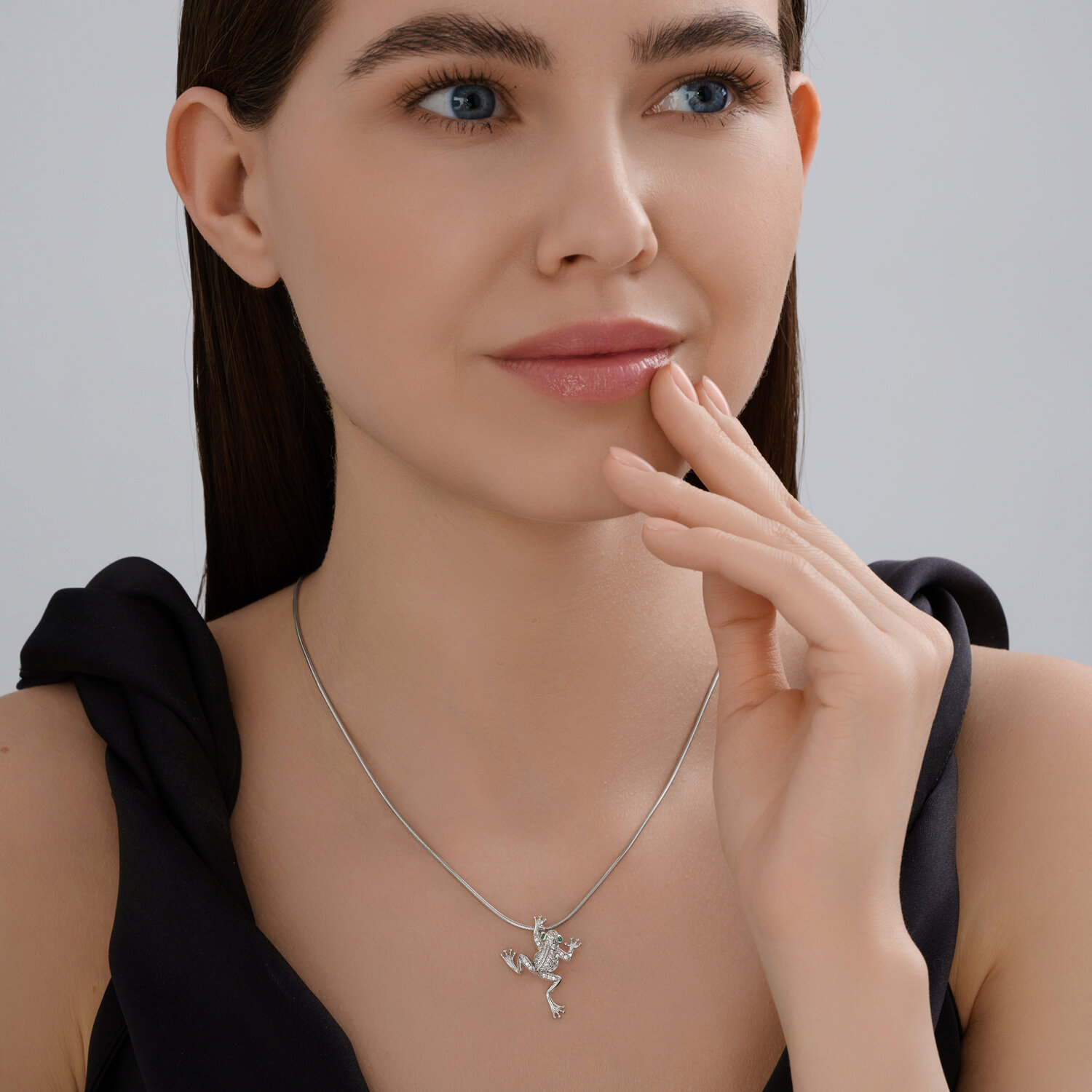 Pandantiv SOKOLOV 94033278 Frog, Argint 925 Placat cu Rodiu, Zirconiu Cubic Verde, Bijuterie pentru femei, 27x21x8 mm