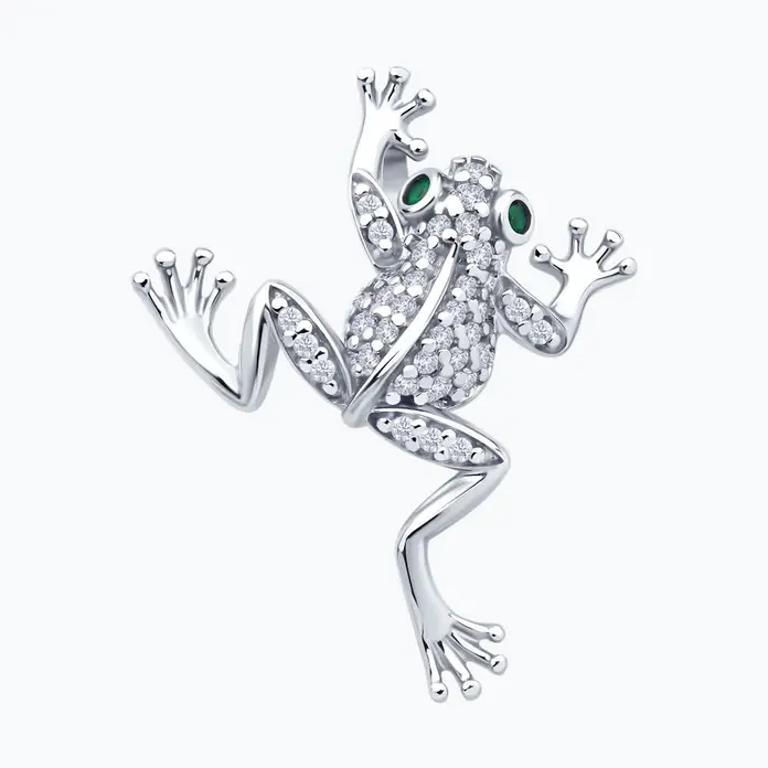 Pandantiv SOKOLOV 94033278 Frog, Argint 925 Placat cu Rodiu, Zirconiu Cubic Verde, Bijuterie pentru femei, 27x21x8 mm