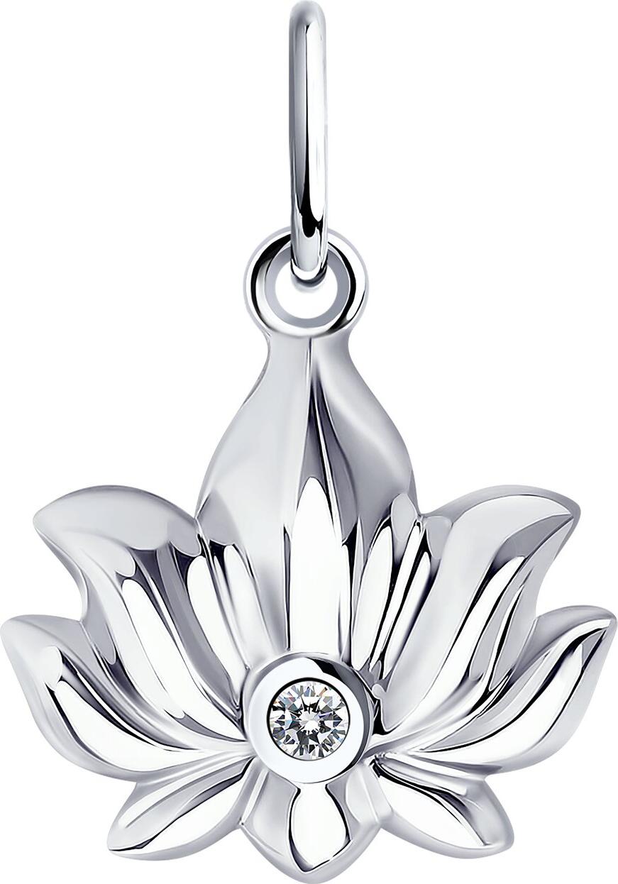 Bijuterie Diamant Present 94-130-01096-1 Forma Floare de Lotus, Argint 925 Placat cu Rodiu, Zirconiu Cubic Incolor Rotund 1.5mm, Accesoriu pentru Femei