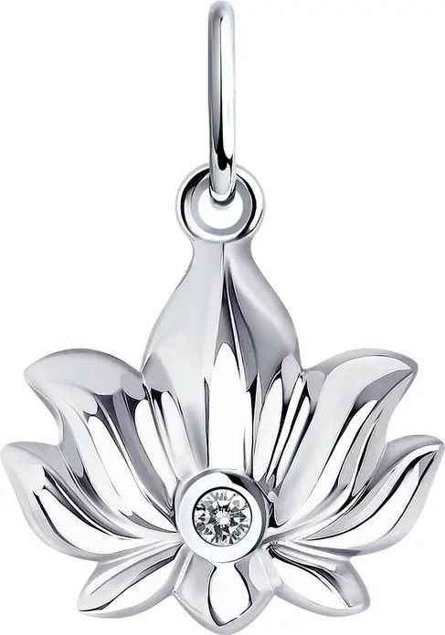 Bijuterie Diamant Present 94-130-01096-1 Forma Floare de Lotus, Argint 925 Placat cu Rodiu, Zirconiu Cubic Incolor Rotund 1.5mm, Accesoriu pentru Femei