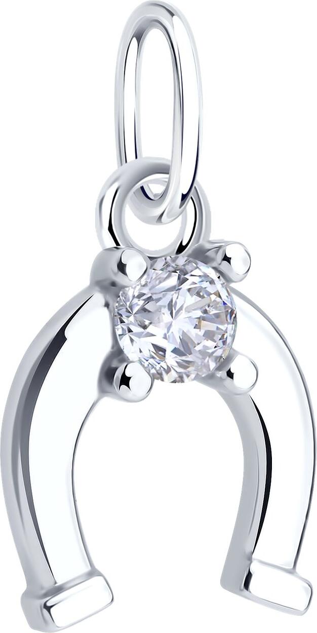 Diamant Present 94-130-02278-1 Women's Horseshoe Jewelry, 925 Sterling Silver, Rhodium Plated, Round Colorless Cubic Zirconia 3.5mm, 0.297ct