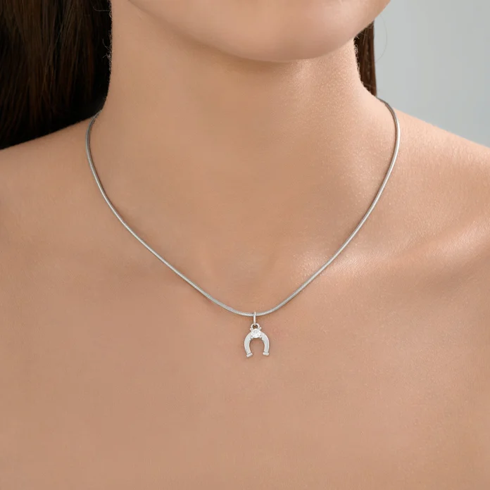 Diamant Present 94-130-02278-1 Women's Horseshoe Jewelry, 925 Sterling Silver, Rhodium Plated, Round Colorless Cubic Zirconia 3.5mm, 0.297ct