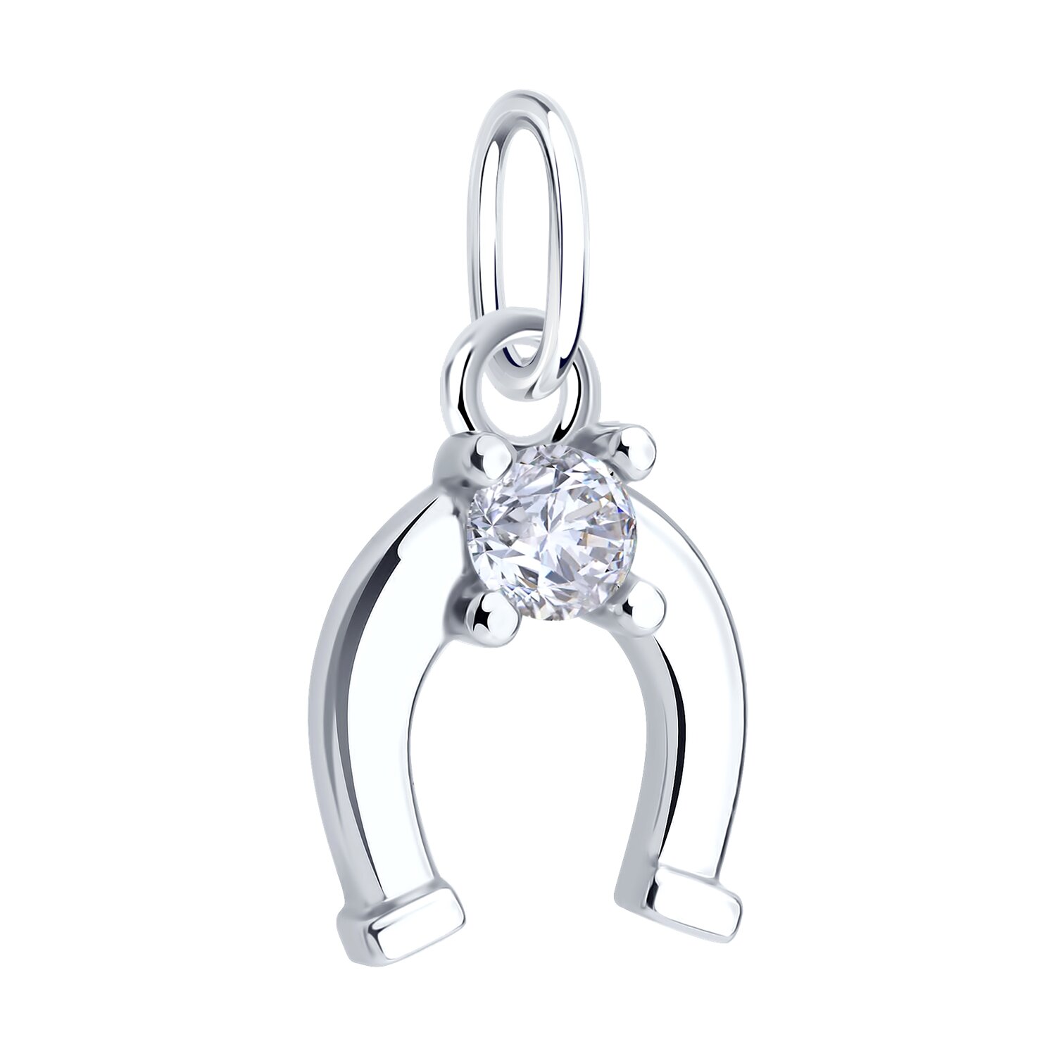 Diamant Present 94-130-02278-1 Women's Horseshoe Jewelry, 925 Sterling Silver, Rhodium Plated, Round Colorless Cubic Zirconia 3.5mm, 0.297ct