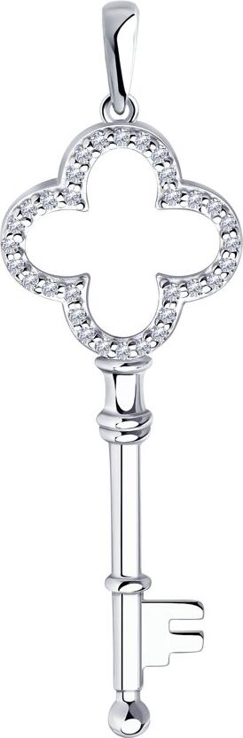 Серебряный кулон Diamant в форме ключа с 32 бесцветными круглыми фианитами, 94-130-01014-1, женский, 48x15x4 мм, 2.13 г