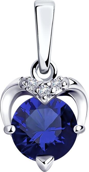 Pandantiv din Argint Diamant 94-130-00730-1 pentru femei, cu fianit culoare albastru safir tăietură rotundă 6mm și fianite incolore, 15x8x6 mm, 0.79g