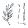 Diamant Women's Silver Earrings with Cubic Zirconia, Leaf-Shaped Branch Design, 20x9x1 mm, 2.12g, Model 94-120-01046-1