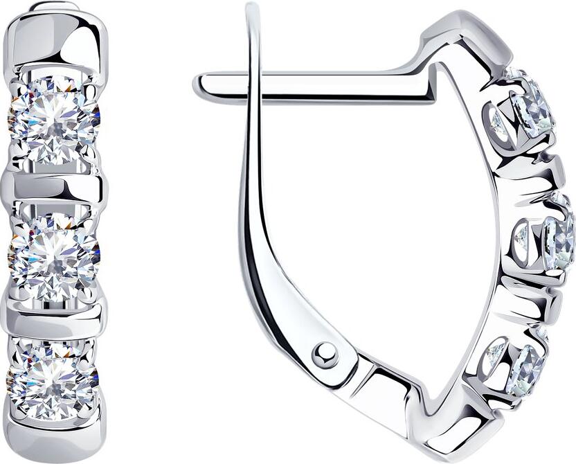 Cercei tip torture Diamant din argint pentru femei cu 6 pietre rotunde de zirconiu cubic incolor 3.25mm, 18x4x3mm, 2.55g, Model 94-120-01304-1
