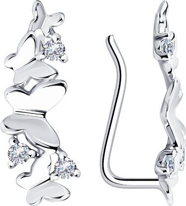 Diamant 94-120-01169-1 Women's Ear Cuffs Earrings, 925 Sterling Silver, Round Colorless Cubic Zirconia 1.75mm, 18mm Width, 1.10g