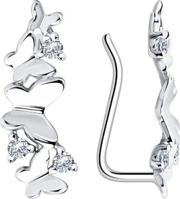 Diamant 94-120-01169-1 Women's Ear Cuffs Earrings, 925 Sterling Silver, Round Colorless Cubic Zirconia 1.75mm, 18mm Width, 1.10g