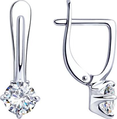 Серьги Diamant 94-120-01648-1 для женщин, серебро 925 с родиевым покрытием, круглый бесцветный фианит, английский замок, 16x6x4 мм, 2.28 г