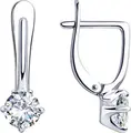 Серьги Diamant 94-120-01648-1 для женщин, серебро 925 с родиевым покрытием, круглый бесцветный фианит, английский замок, 16x6x4 мм, 2.28 г