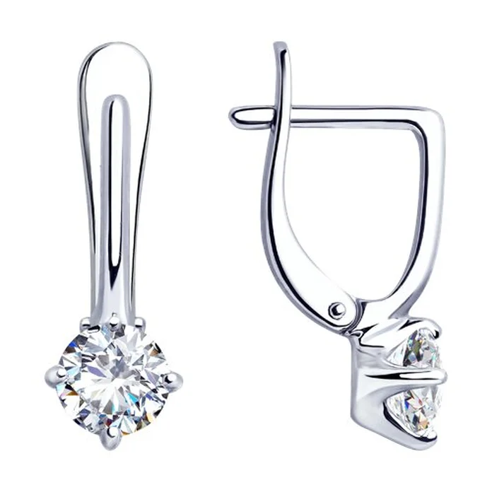 Серьги Diamant 94-120-01648-1 для женщин, серебро 925 с родиевым покрытием, круглый бесцветный фианит, английский замок, 16x6x4 мм, 2.28 г