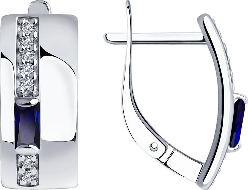 Diamant 94-320-00710-1 Women's Earrings, 925 Sterling Silver with Dark Blue Synthetic Sapphire Corundum and Cubic Zirconia, English Lock, 18x8x3 mm