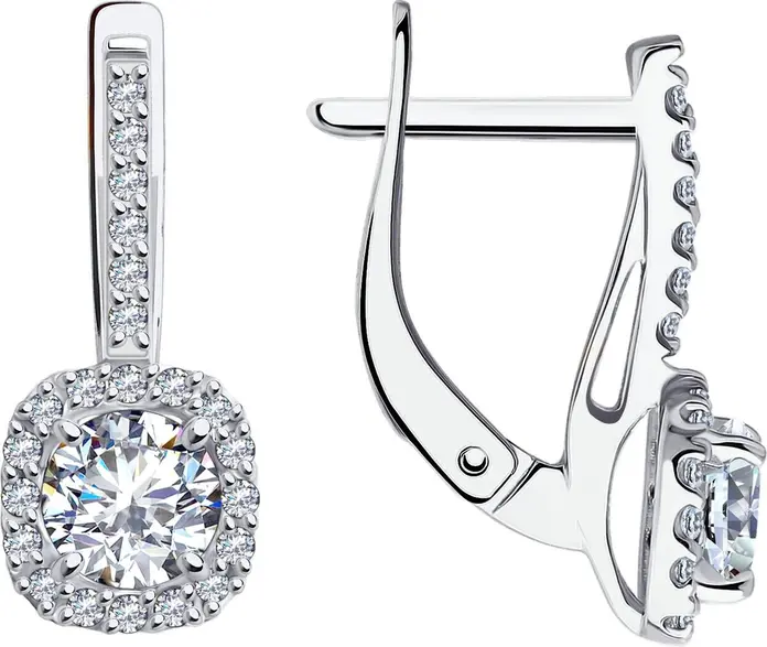 Diamant 52-120-02355-1 Women's White Gold 585 Earrings with 44 Round Colorless Cubic Zirconia 0.374ct, English Lock, 2.66g, 18x7x5 mm