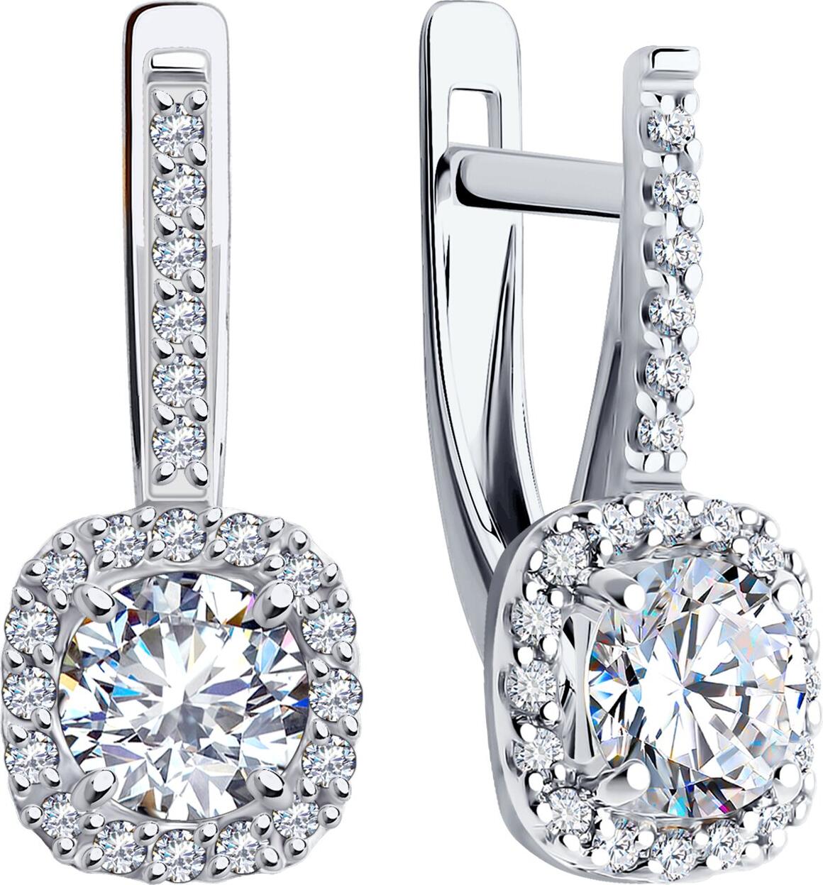 Diamant 52-120-02355-1 Women's White Gold 585 Earrings with 44 Round Colorless Cubic Zirconia 0.374ct, English Lock, 2.66g, 18x7x5 mm