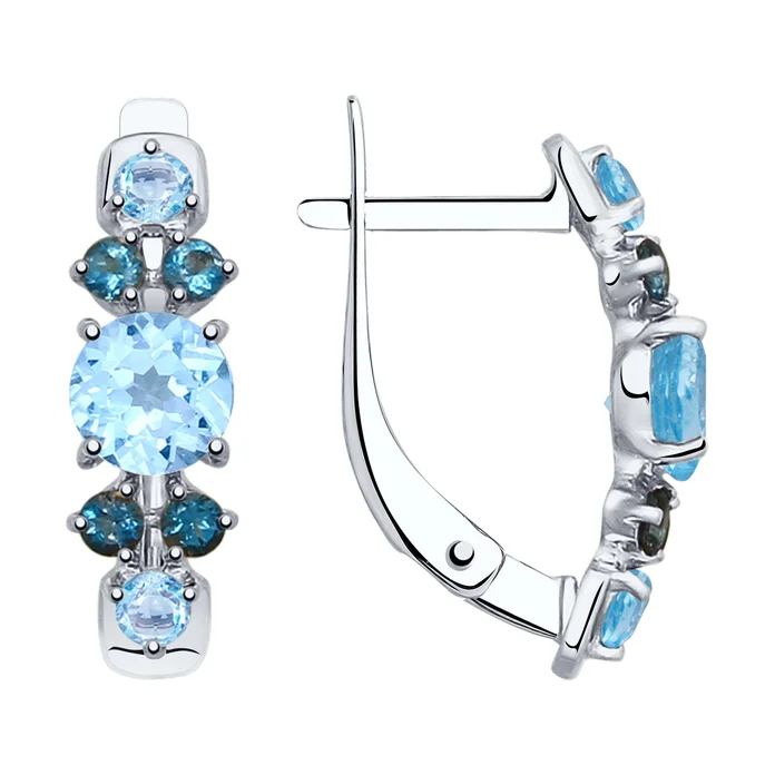 SOKOLOV 725352-3 Women's White Gold 585 Earrings with Blue London Topaz, Rhodium Coated, English Clasp, 0.346 ct, 2.49 g