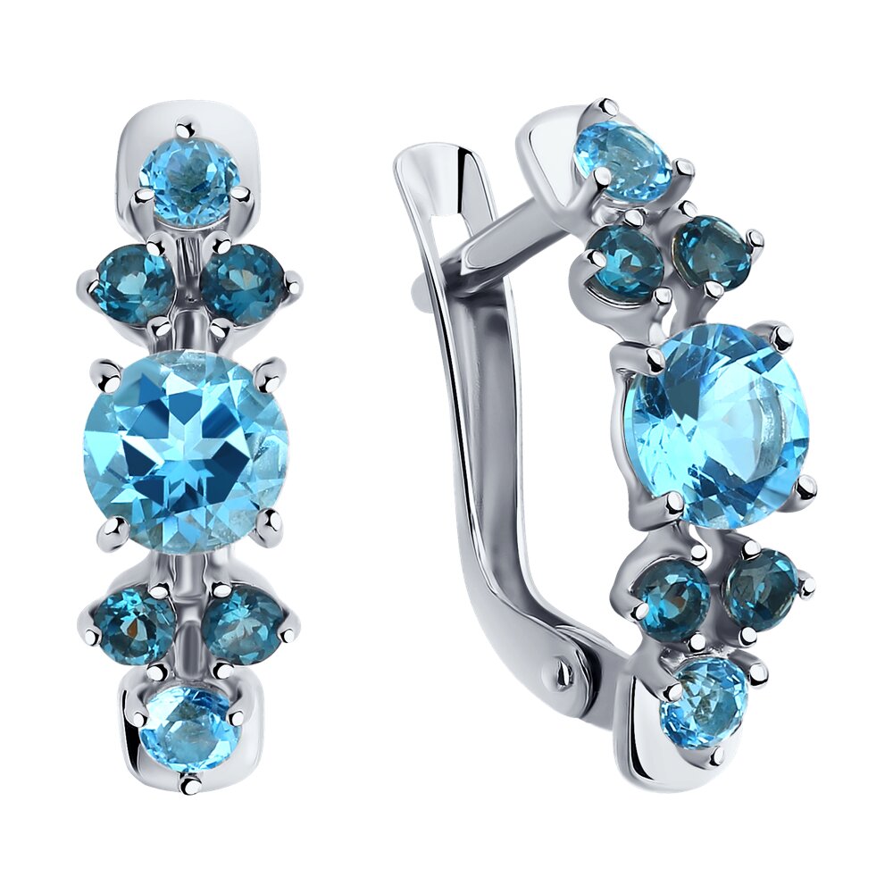 SOKOLOV 725352-3 Women's White Gold 585 Earrings with Blue London Topaz, Rhodium Coated, English Clasp, 0.346 ct, 2.49 g