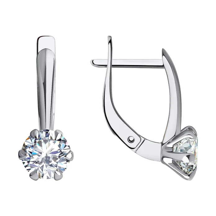 Cercei Diamant pentru femei din aur alb 585 cu zirconiu cubic rotund incolore 6mm 2.91ct, closure englezesc, SKU 52-120-01816-1