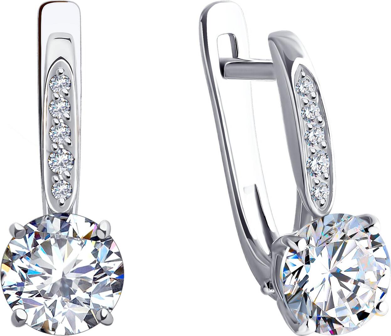 SOKOLOV 029647-3 Cercei pentru femei din aur alb 585 cu zirconii incolore rotunde, închidere englezească, 0.07 ct, 2.6g