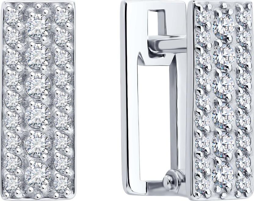 Cercei SOKOLOV 0200588-3 pentru femei, Aur Alb 585, cu Cubic Zirconia rotund incolor, Închidere Englezească, 0.324 ct, 12x5x1 mm