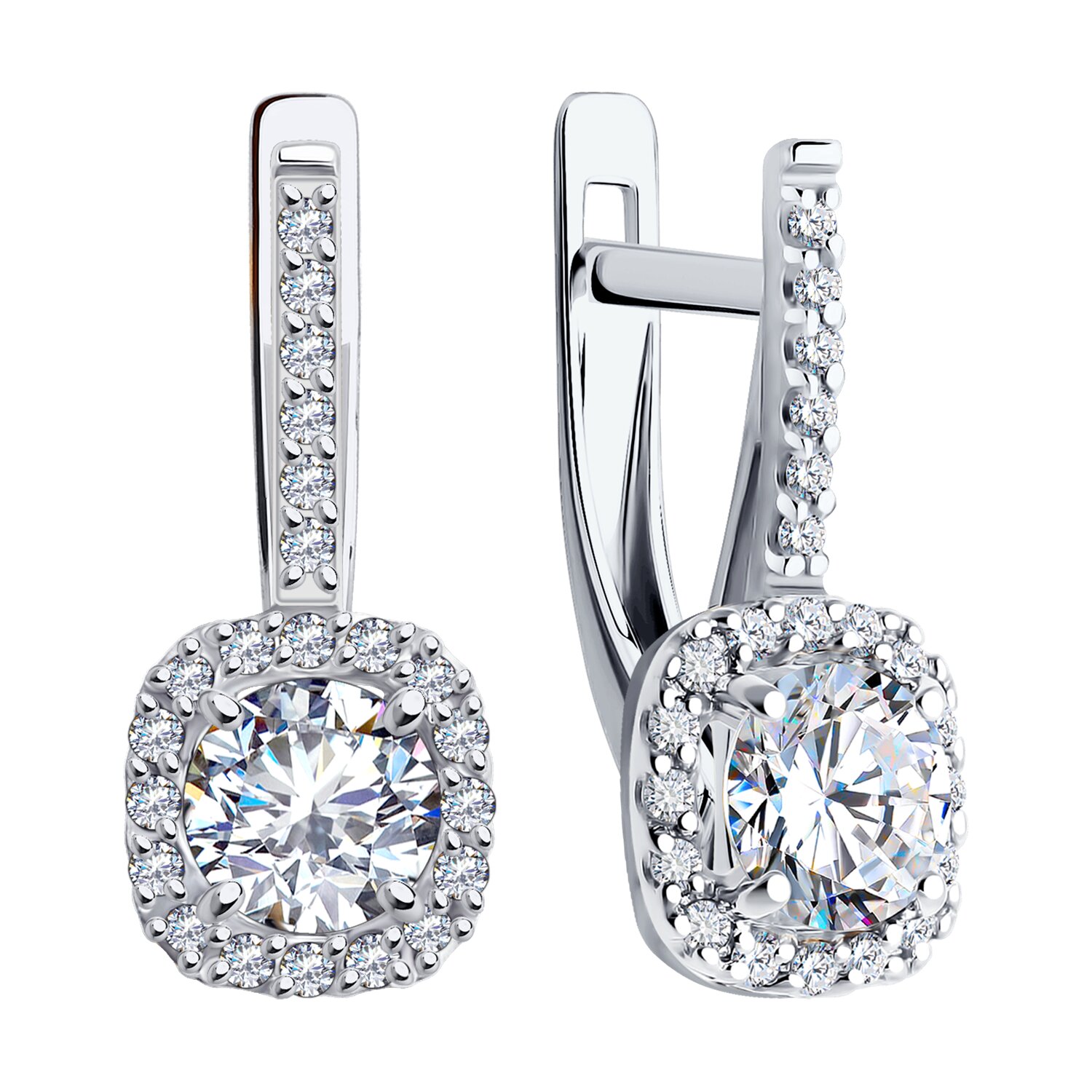 Diamant 52-120-02355-1 Women's White Gold 585 Earrings with 44 Round Colorless Cubic Zirconia 0.374ct, English Lock, 2.66g, 18x7x5 mm
