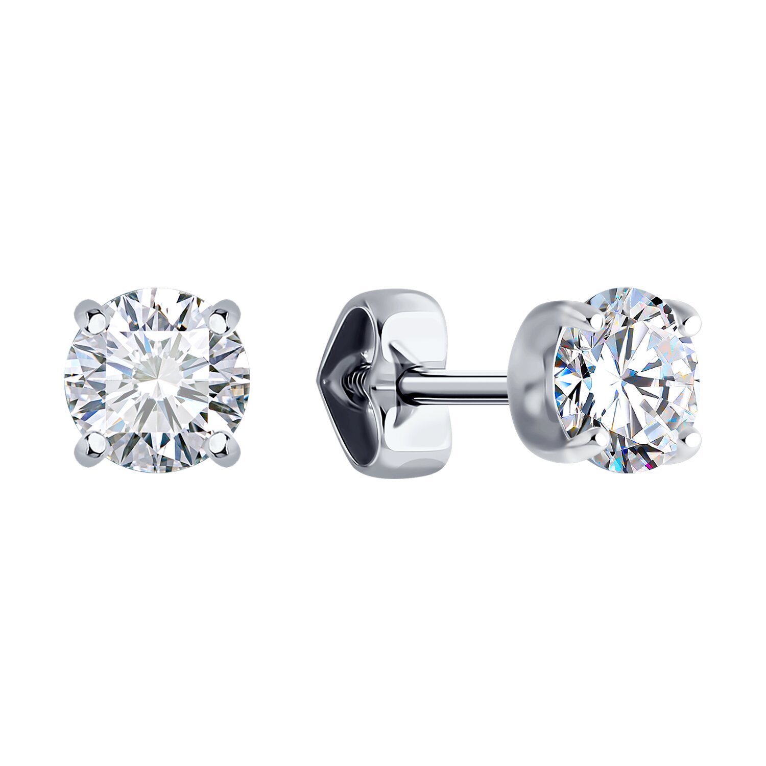 Cercei Diamant 52-122-02090-1 pentru femei, Aur Alb 585, Zirconiu Cubic Round Incolor 5mm, Greutate Totală Piatră 1.692 ct, Tip Șurub