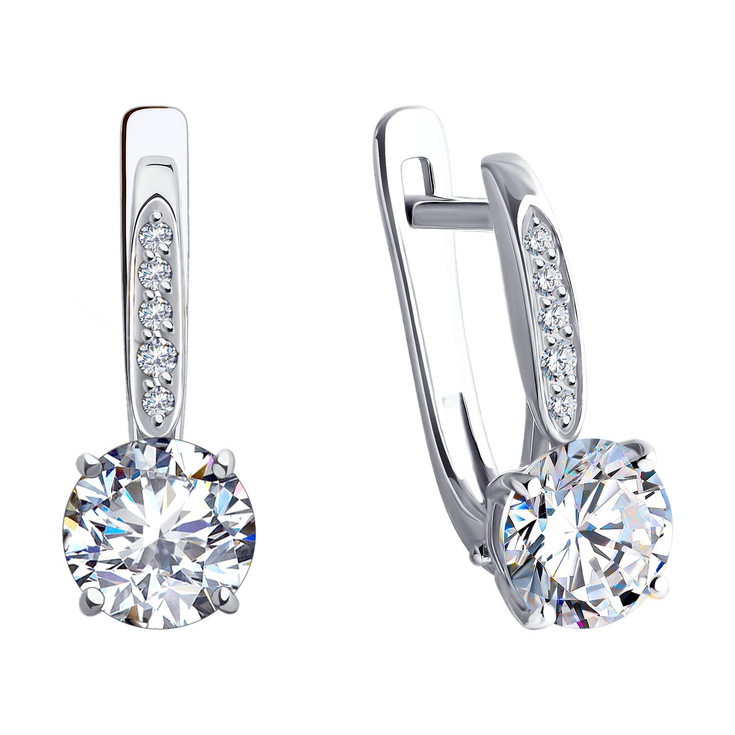 SOKOLOV 029647-3 Cercei pentru femei din aur alb 585 cu zirconii incolore rotunde, închidere englezească, 0.07 ct, 2.6g