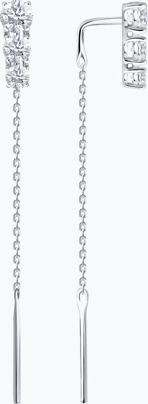 SOKOLOV 0200758-3 Cercei tip fir pentru femei, Aur Alb 585 placate cu rodiu, Zirconiu Cubic rotund incolore 3.5mm, 0.63ct, Lungime 44mm