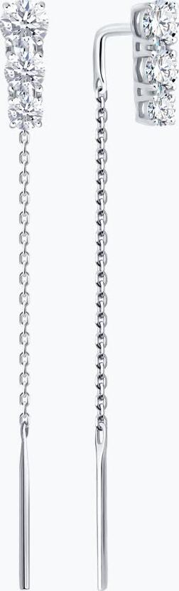 SOKOLOV 0200758-3 Cercei tip fir pentru femei, Aur Alb 585 placate cu rodiu, Zirconiu Cubic rotund incolore 3.5mm, 0.63ct, Lungime 44mm