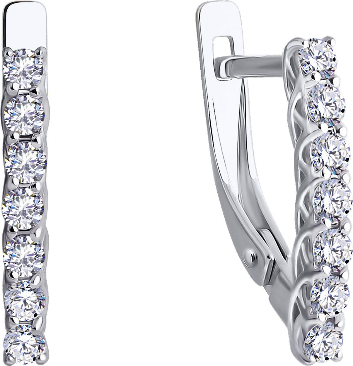 Diamant 52-120-01914-1 Women's White Gold 585 Earrings with 14 Round Colorless Cubic Zirconia 2mm, 0.917 ct, English Lock, 2.03g