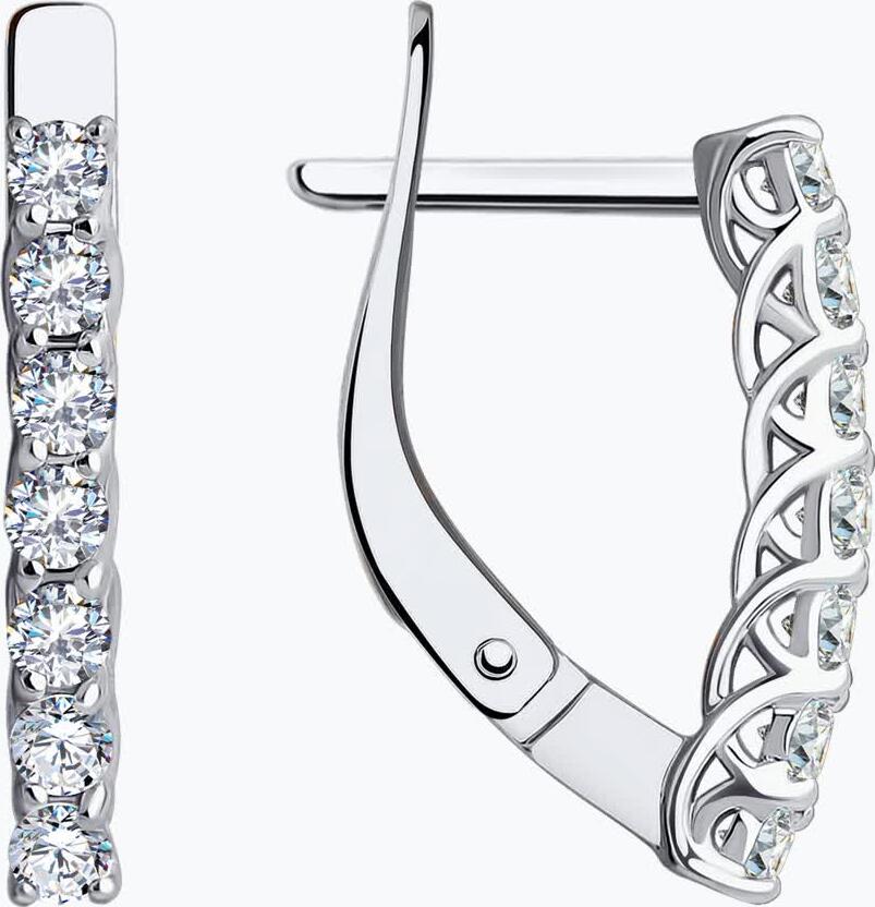 Diamant 52-120-01914-1 Women's White Gold 585 Earrings with 14 Round Colorless Cubic Zirconia 2mm, 0.917 ct, English Lock, 2.03g