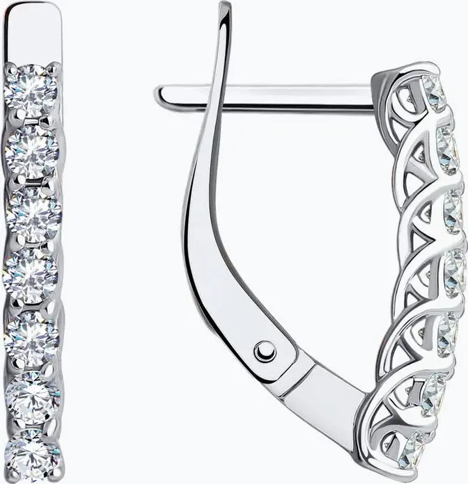 Diamant 52-120-01914-1 Women's White Gold 585 Earrings with 14 Round Colorless Cubic Zirconia 2mm, 0.917 ct, English Lock, 2.03g